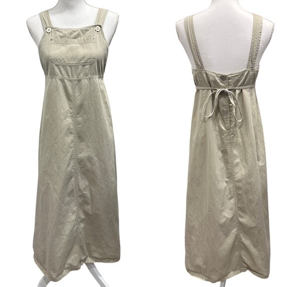 Sag Harbor Vintage 90s Khaki Overall Midi Teacher Dress Jumper Pinafore Cottage - Picture 1 of 10